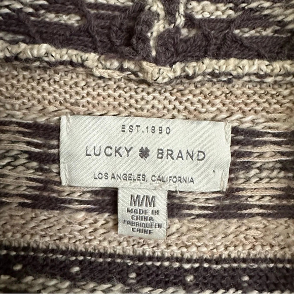 Lucky Brand Womens Medium Tan Aztec Longline Cardigan Sweater Open Front Geo - Picture 3 of 5